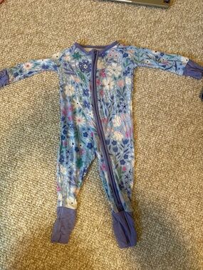 Little Sleepies 3-6 M Kids Floral Zip-Front One-Piece Pajamas in Lavender Blue